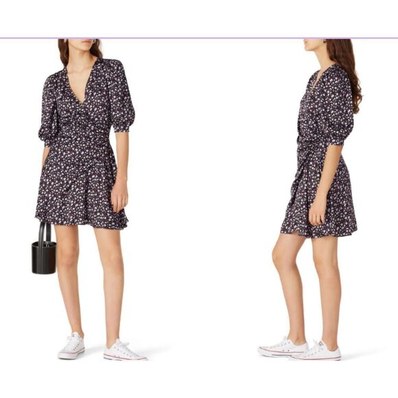 Chinti & Parker Gabriel Floral Mini Dress Black and Purple Wrap Look Size 6 - Picture 1 of 13